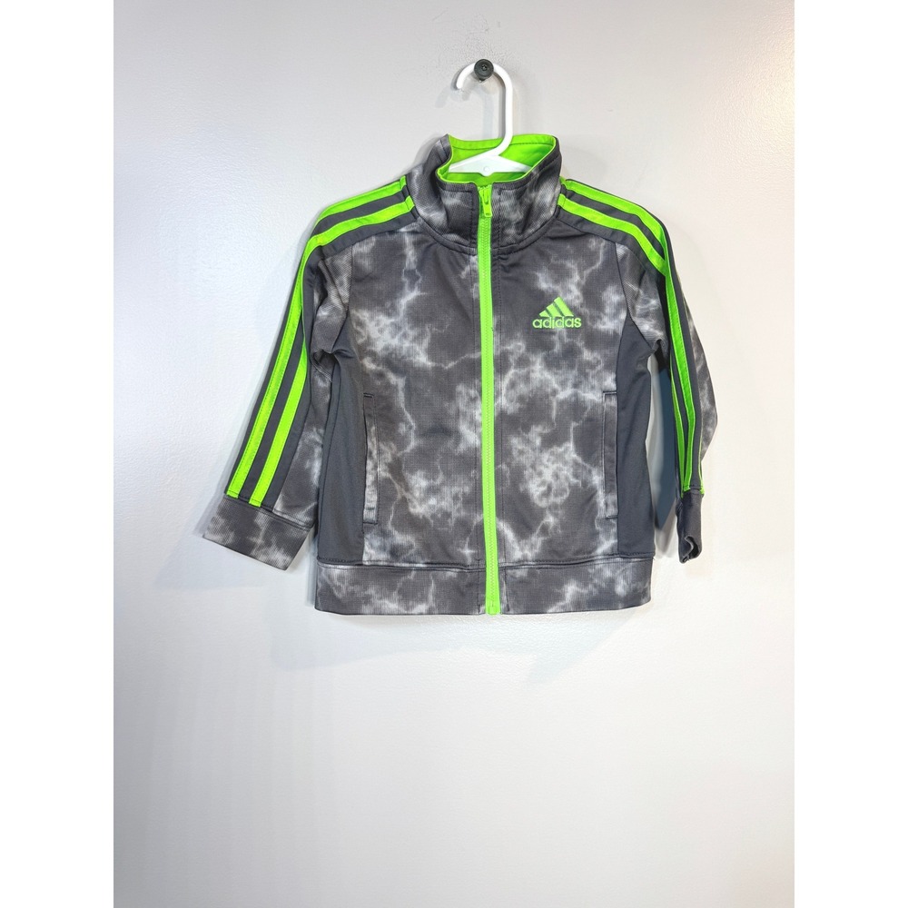 Kids Adidas Track Jacket Gray Tie Dye Neon Green Logo Zip Up Kids Size 2T Sporty